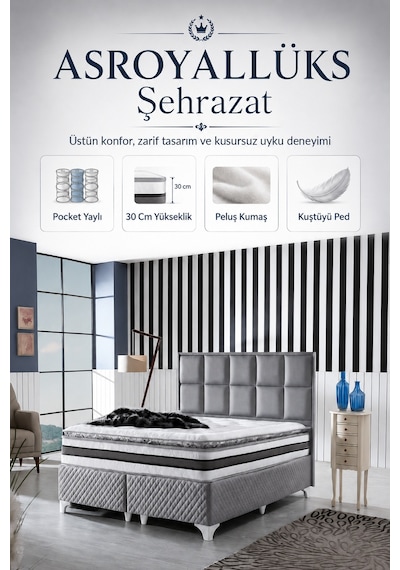 Royal Lux Bedding Şehrazat Pedli Paket Yaylı Yatak Tavşan Kumaş