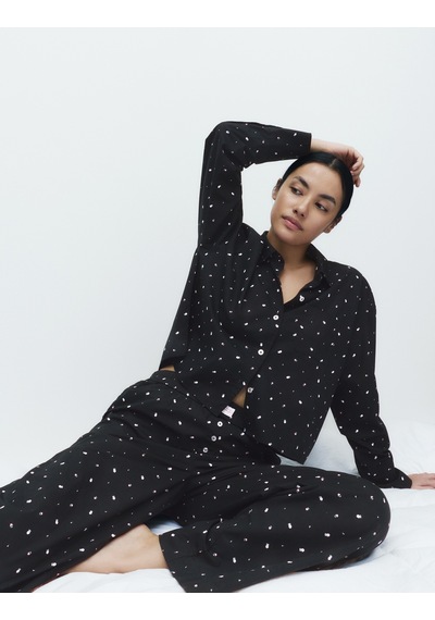 Marks & Spencer Desenli Pijama Üstü T37003706T Siyah
