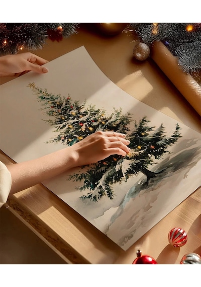 Çerçevesiz Poster Noel Ağacı Sanat