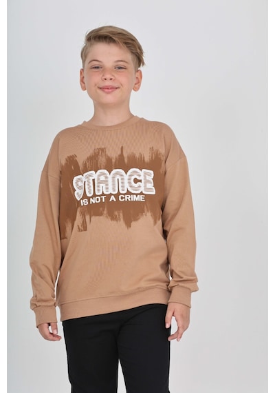 Toontoy Kids Toontoy Erkek Çocuk Stance Baskılı Sweatshirt Kahve