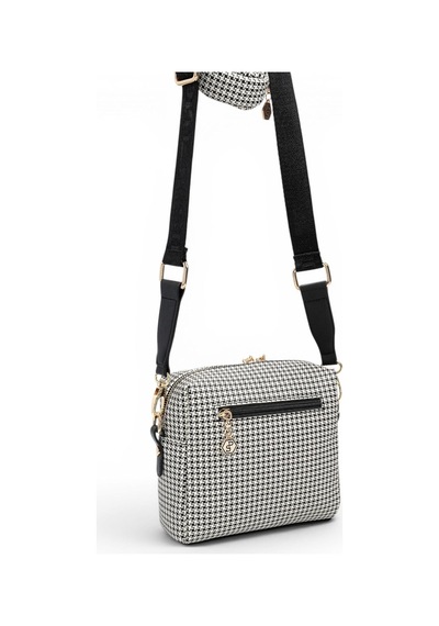 Silver & Polo Silver Polo Siyah - Siyah Kaz Ayağı Ekose Kadın Çapraz Çanta Sp1038