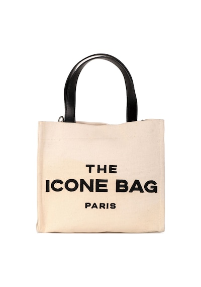 Bej The Icone Bag Paris İşlemeli Tote Kadın Kol Çantası Ve Omuz Çantası Orta Boy Bej