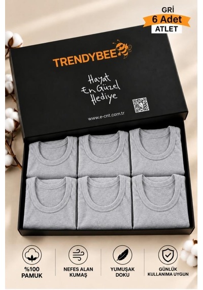 Trendybee Gümüş- Erkek Gri Atlet 6'lı Paket Özel Kutusunda %100 Pamuk Rahat Ve Şık Tasarım