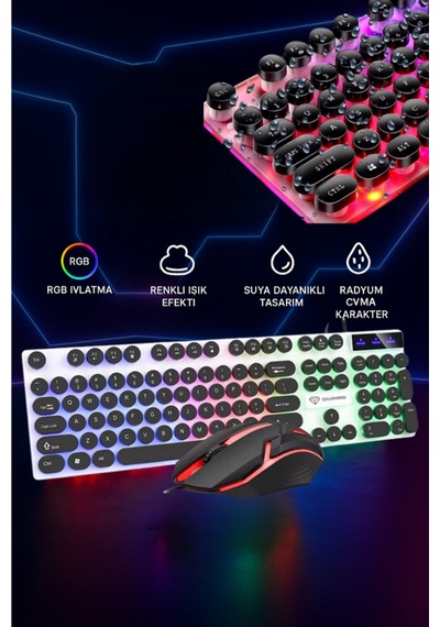 Rgb Işıklı Usb Kablolu Klavye Mouse Seti Ultra Slim Suya Dayanıklı Klavye Mause Seti Diğer