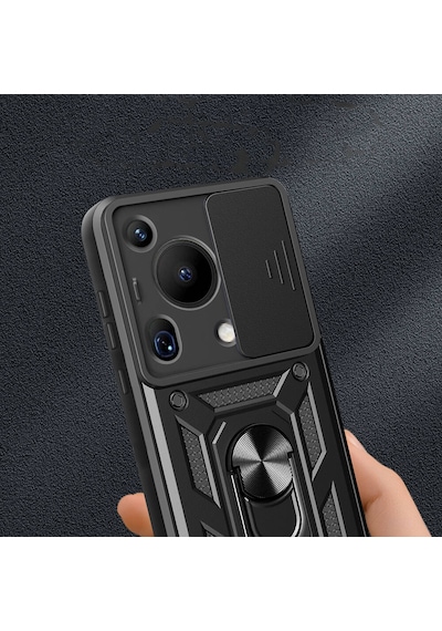 Huawei Pura 70 Ultra Kılıf Magnetik Standlı Kamera Korumalı Sürgülü Vega Kap Mavi Mavi