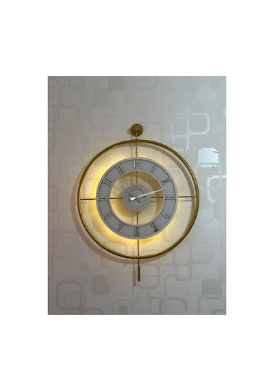Pey Aksesuar Metal Camlı Duvar Saati 60x80 Cm Büyük Boy Işıklı Gerçek Cam Gold-şeffaf-beyaz-gümüş M61-gold-şeffaf-beyaz-gümüş