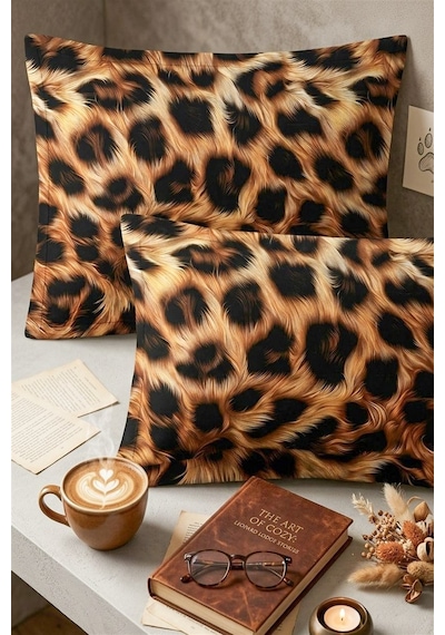More Home %100 Pamuklu 5d Kapaklı Yastık Kılıfı 2 Adet 50 X 70 Cm -leopar Postu Çok Renkli