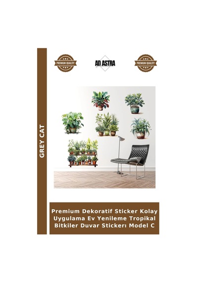 Premium Dekoratif Sticker Kolay Uygulama Ev Yenileme Tropikal Bitkiler Duvar Stickerı Model C Yeşil