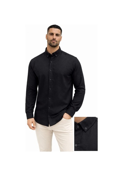 Wear Vexel Erkek Keten Kumaş Uzun Kollu Regular Fit Gömlek - Siyah Çok Renkli