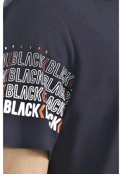 Tommylife Tommy Life Lacivert Kol Baskı Detaylı Polo Yaka Standart Form Erkek T-shirt - 88240 Lacivert