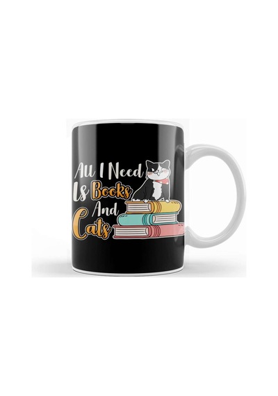 All I Need Is Books And Cats Cute Bookworm Cat Kupa Bardak Porselen Karışık