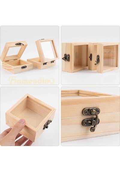 Tr 2 Paket Küçük Ahşap Kutu Menteşeli Kapaklı Bitmemiş Ahşap Takı Kutusu 3.5x3.5x1.8 İnç Boş Ahşap Hediye Ku
