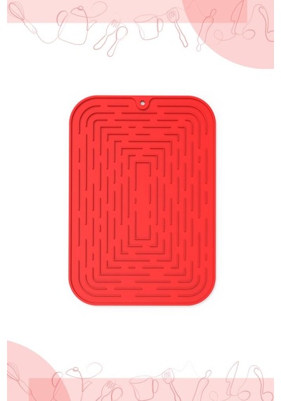Bulaşık Kurutma Matı, Bulaşıklık - Su Toplamaz Silikon Bulaşık Altlığı Orta Boy 36x25 Cm Kırmızı