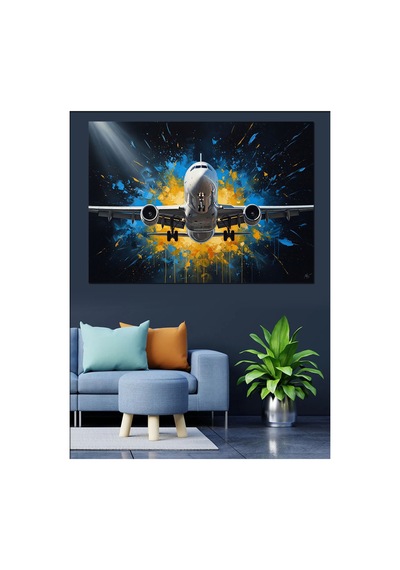Hızla Gelen Modern Yolcu Uçağı Yağlı Boya Dokulu Kanvas Tablo Canvas Tablosu