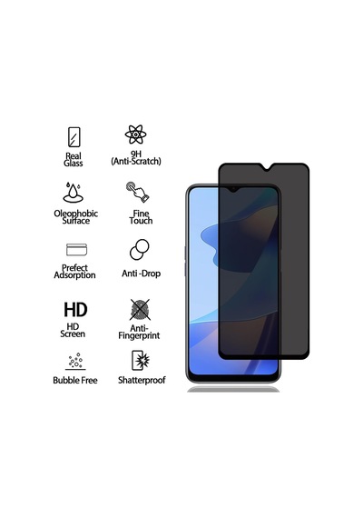 Oppo A16 Privacy Hayalet Ekran Koruyucu 2 Adet - 9h Temperli Cam, Yan Görünme Engelleyici, Tam Kaplama