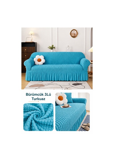 Bürümcük 3 Kişilik Koltuk Örtüsü. Etekli Koltuk Kılıfı. Çekyat Kanepe Örtüsü. 1 Adet Turkuaz - 876024568 Turkuaz