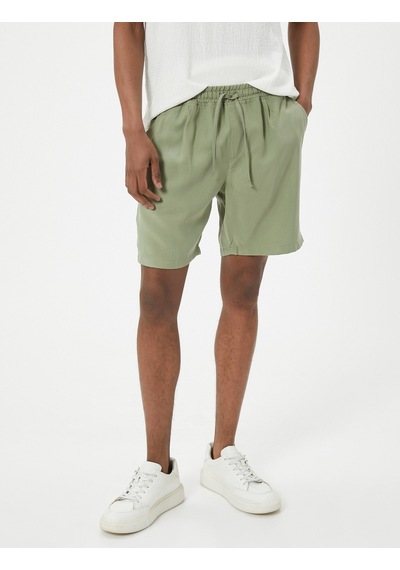 Koton Bermuda Şort Chino Beli Bağcıklı Cep Detaylı Rayon Kumaş Haki 4sam40068hw Haki