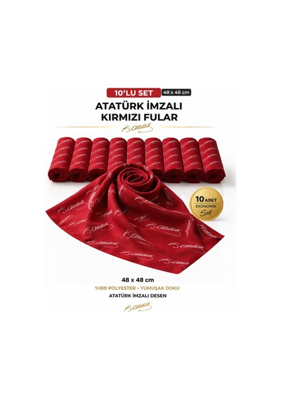 Tarzını Seç 10 Lu Kırmızı Atatürk İmzalı Bandana / Fular Set