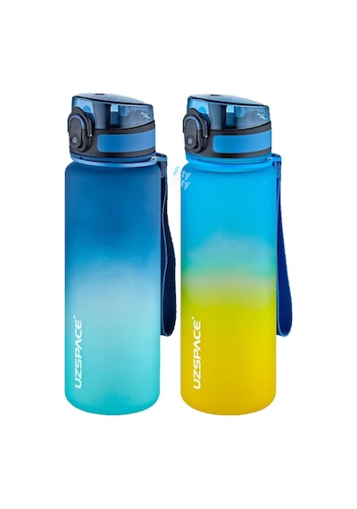Uzspace 2'li Tritan Matara Seti 500 Ml Çift Renk Softtouch Ff Collection Tritan Su Matarası Lacivert - Turkuaz