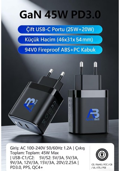Apollobell Chm01-007 45w Gan Pro Şarj Aleti