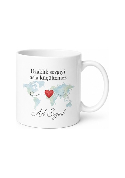Gurbetçiye Hediye İsimli Uzaktan Seviyorum Kupa Bardak Özel Tasarım Beyaz / Çok Renkli