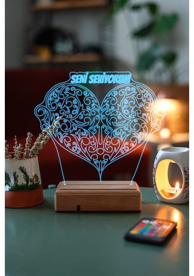 Kişiye Özel Seni Seviyorum Kalp 3D Led Kalp Lamba