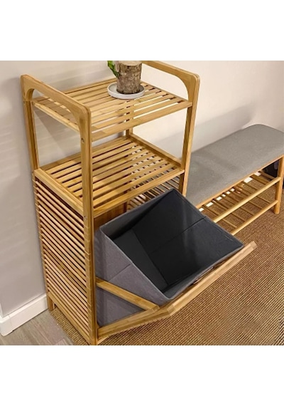 River World Aç-çek Kirli Sepeti Bambu Ahşap 2 Organizer Raflı Renkli