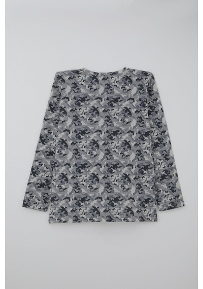 Breeze Erkek Çocuk Pijama Takımı Kamuflaj Desenli 9-12 Yaş, Gri