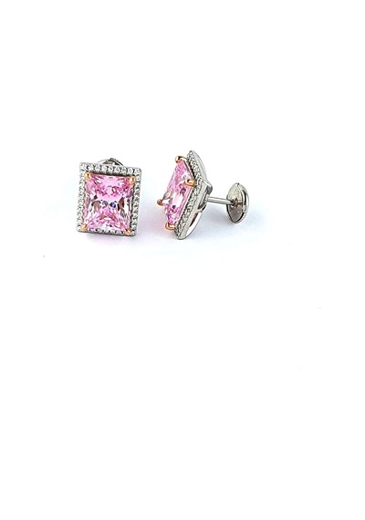 Sky Diamond Pink Aleksandrit Taşlı 925ayar Gümüş Beyaz Altın Kaplama Lüks Baget Küpe Gümüş