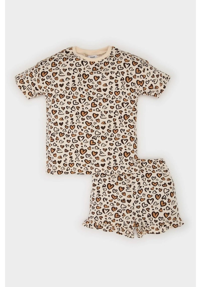 DeFacto Kız Bebek 2'li Takım Leopar Desenli Kısa Kollu Tişört Beli Lastikli Şort E0689A525SMBG744 Bej