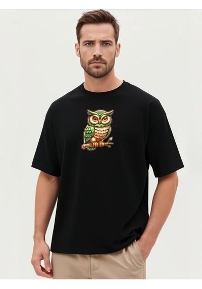 Ogc Baykuş Oversize Unisex T-shirt Siyah