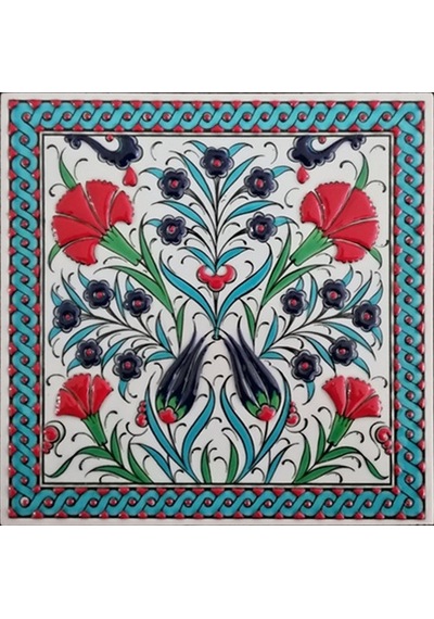 Armada Çini 20X20 Cm Ed 303 Turkuaz Çift Karanfil El Dekoru Çini