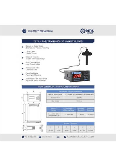 Ems Kontrol - Panel Tipi Karbondioksit Kontrol Cihazı 0-10.000 Ppm