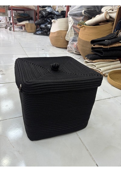 Mavaux Quadra Dikdörtgen Dört Köşeli Hasır Jüt Sepet 30cm X 30cm Siyah