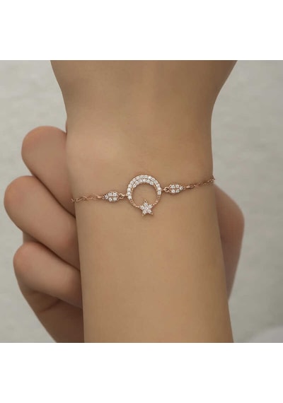 Gümüş Rose Ay Yıldız Kadın Bileklik Sl5247 Gümüş
