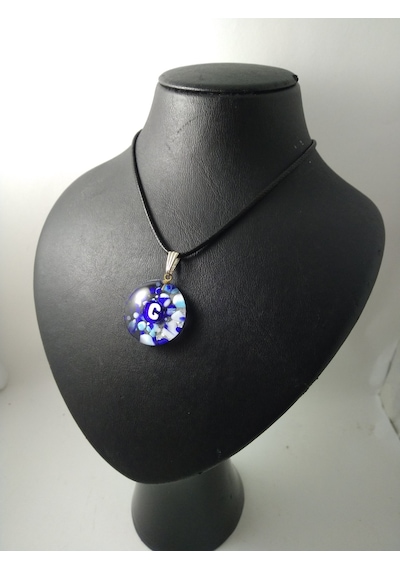 Cam Harf Kolye – Handmade El Yapimi Murano– (G) Harfi Modeli Beyaz