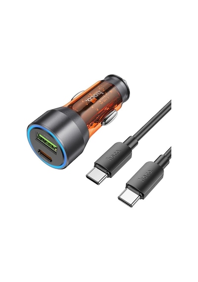 Hoco Nz12a Action Pd43w Usb + Type-c Araç Çakmaklık Hızlı Şarj Aleti + Type-c To Type-c Kablo- 5775