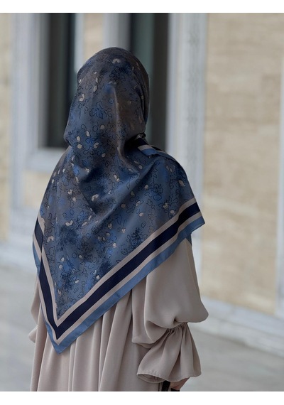 Qalortex Scarf Pamuklu Soft Minâ Desen Eşarp-lacivert