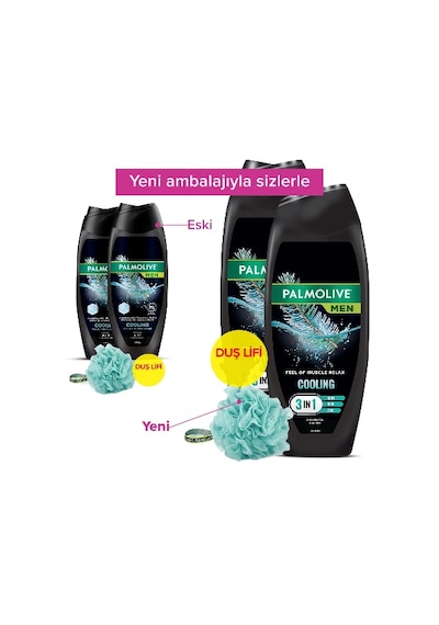 Palmolive Men Cooling Feel Of Muscle Relax Duş Jeli 2 x 500 ML + Duş Lifi