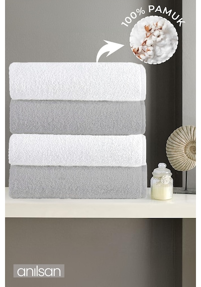 4'lu Gri-beyaz Banyo Havlusu - 70x140 Cm, 490 Gr, %100pamuk, Spa Ve Otel Havlusu, Günlük Kullanıma Uygun Beyaz - Gri