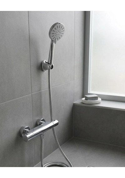 Krem Duş Başlığı Seti 4 Kademeli El Duşu Spiral Hortumlu Banyo Seti Gri