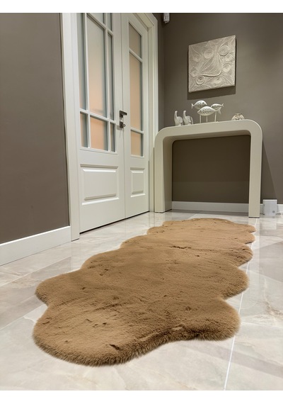 Ultra Soft Kahverengi Yumuşak Dokulu Peluş Halı Çift Kafa Post