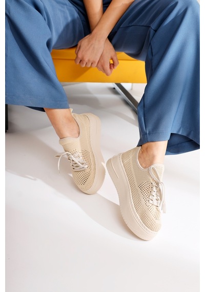 Benito Bej Triko Streç Kalın Tabanlı Sneakers 001