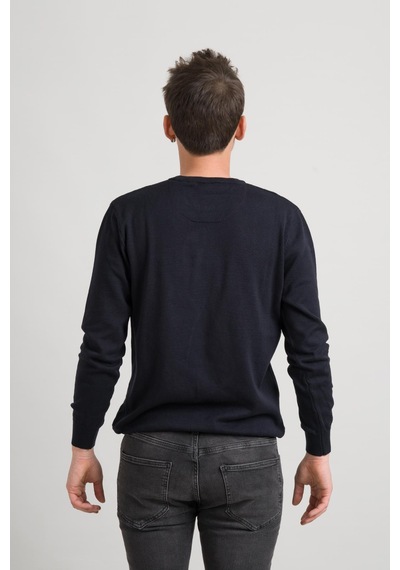 Sıfır Yaka Pamuklu Slimfit Basic Erkek Triko Kazak Lacivert