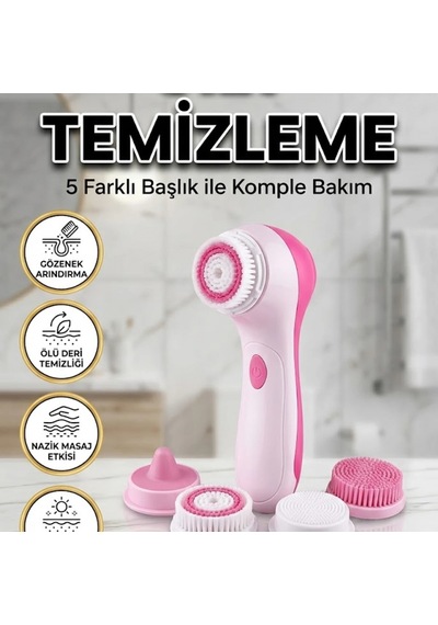 5 Başlıklı Yüz Temizleme Ve Masaj Cihazı Cilt Bakım Aleti Yumuşak Başlıklı