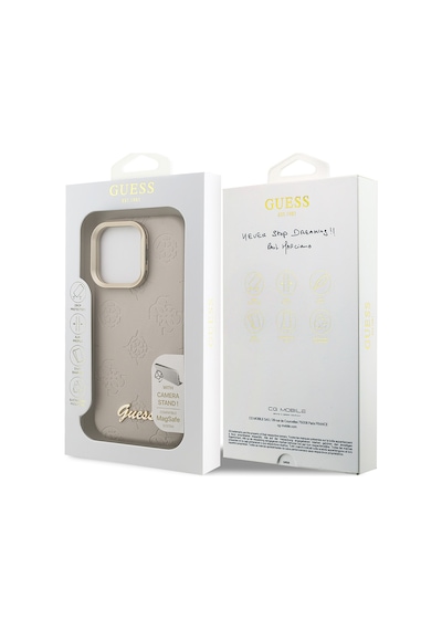 Apple Uyumlu iPhone 16 Pro Kılıf Guess Lisanslı M-safe Şarj Özellikli Kamera Standlı Peony Kapak Bej