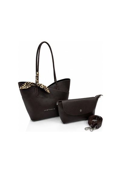 Just Polo Kadın İç Çantalı Ayarlanabilir Askılı Fular Detaylı Premium El & Omuz Çantası Ebat : 32 X 24 Cm Kahverengi