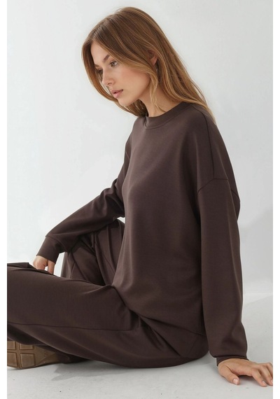 Hiccup Modal Dokunuşlu Basic Sweatshirt Kestane Kahvesi
