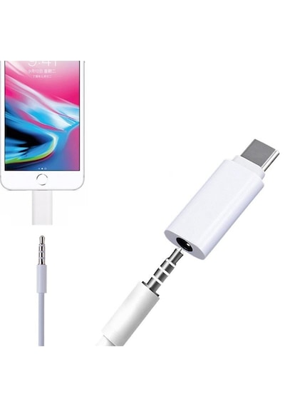 4491 Type C To 3.5mm Kulaklık Ses Çevirici Dönüştürücü Aux Adaptör Beyaz