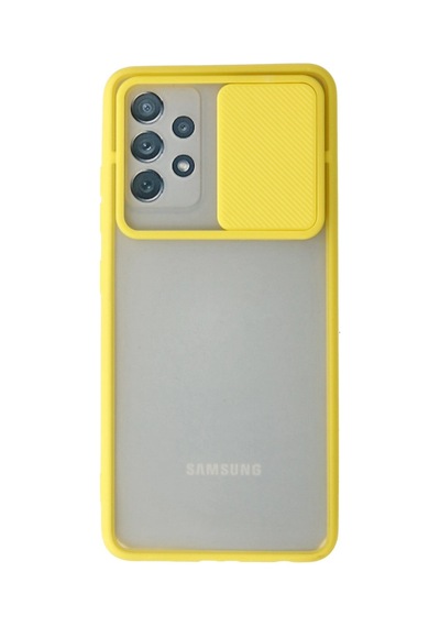 Samsung Galaxy A52 Kılıf Palm Buzlu Kamera Sürgülü Silikon - Sarı